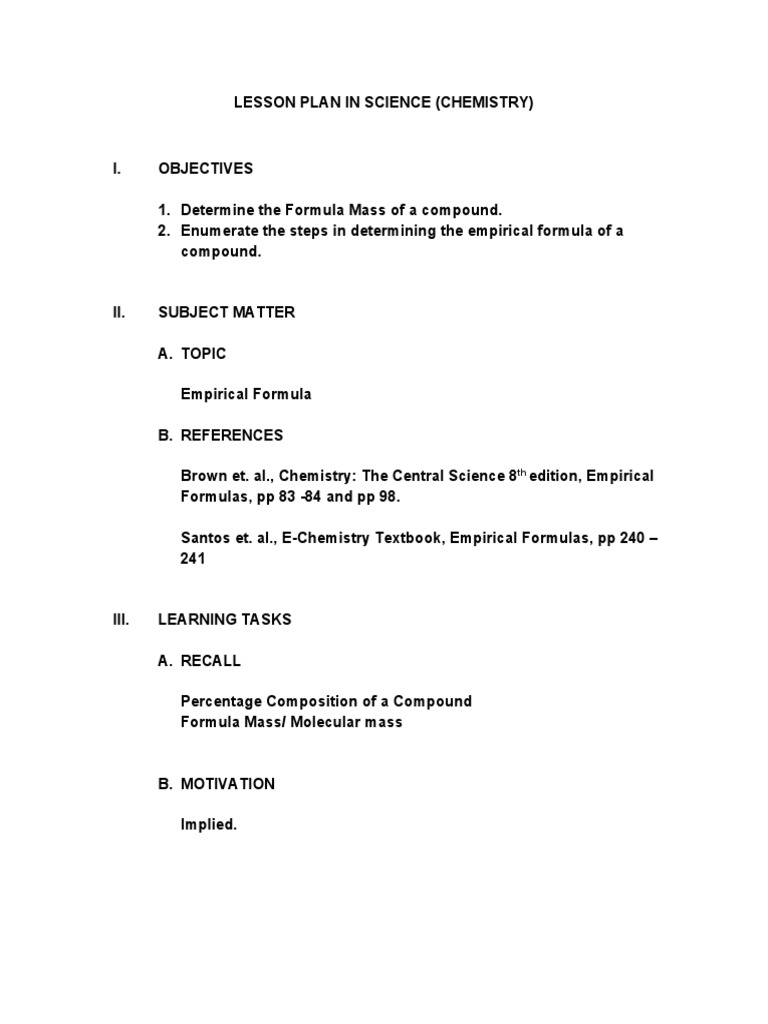 Empirical Formula Lesson Plan | PDF