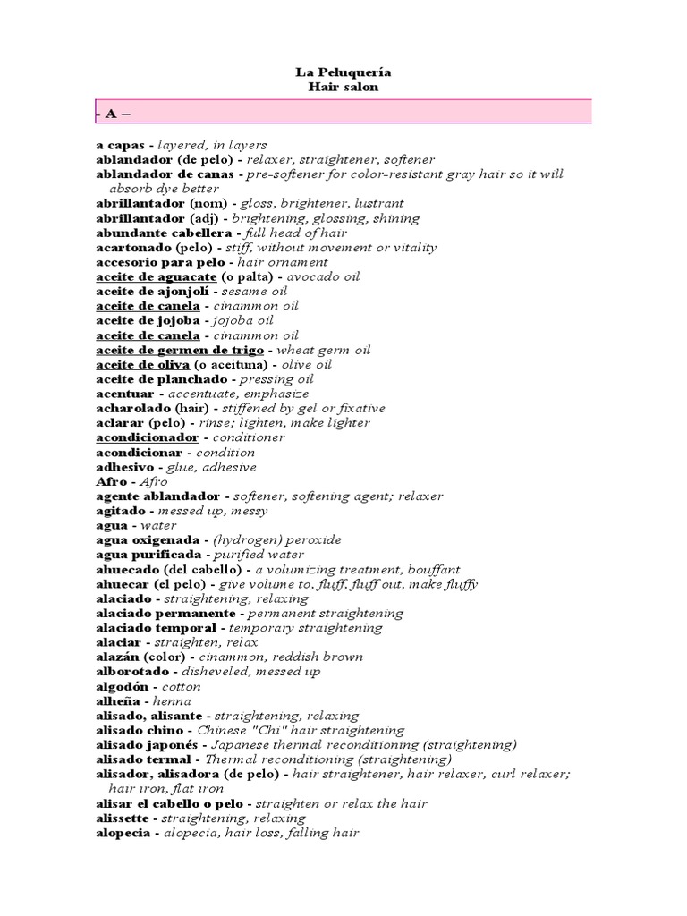 Hair Salon Vocabulary PDF Hairstyle Hairdresser