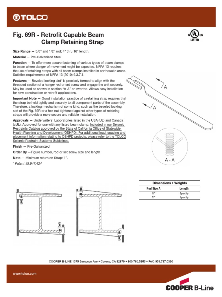 Fig. 69R Retrofit Capable Beam Clamp Retaining Strap 3/8" Specify 1/