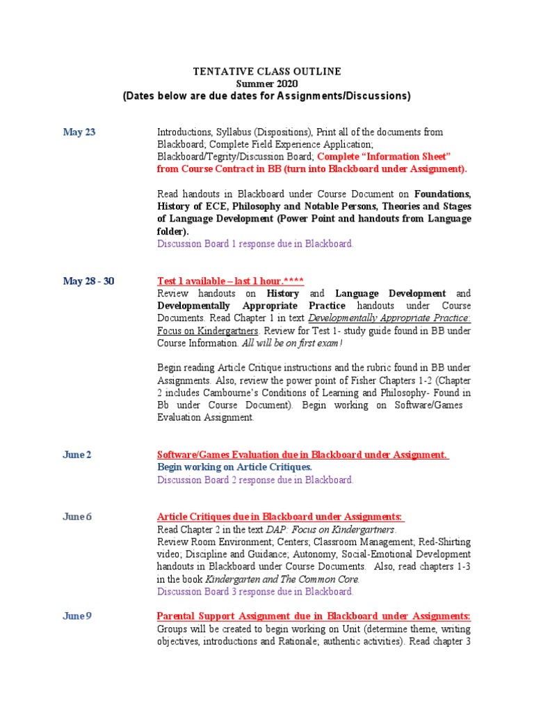 Summer 2020 ECE Course Outline | PDF | Common Core State Standards ...