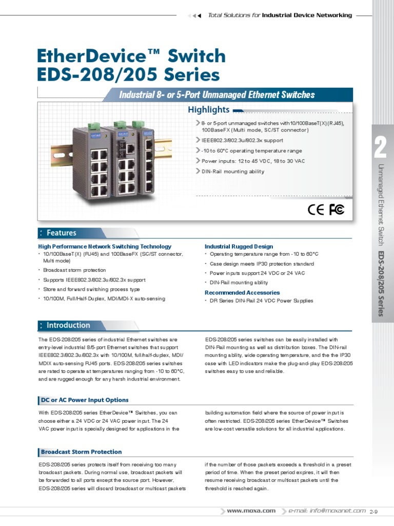 Etherdevice™ Switch Eds-208/205 Series: Industrial 8-Or 5-Port ...