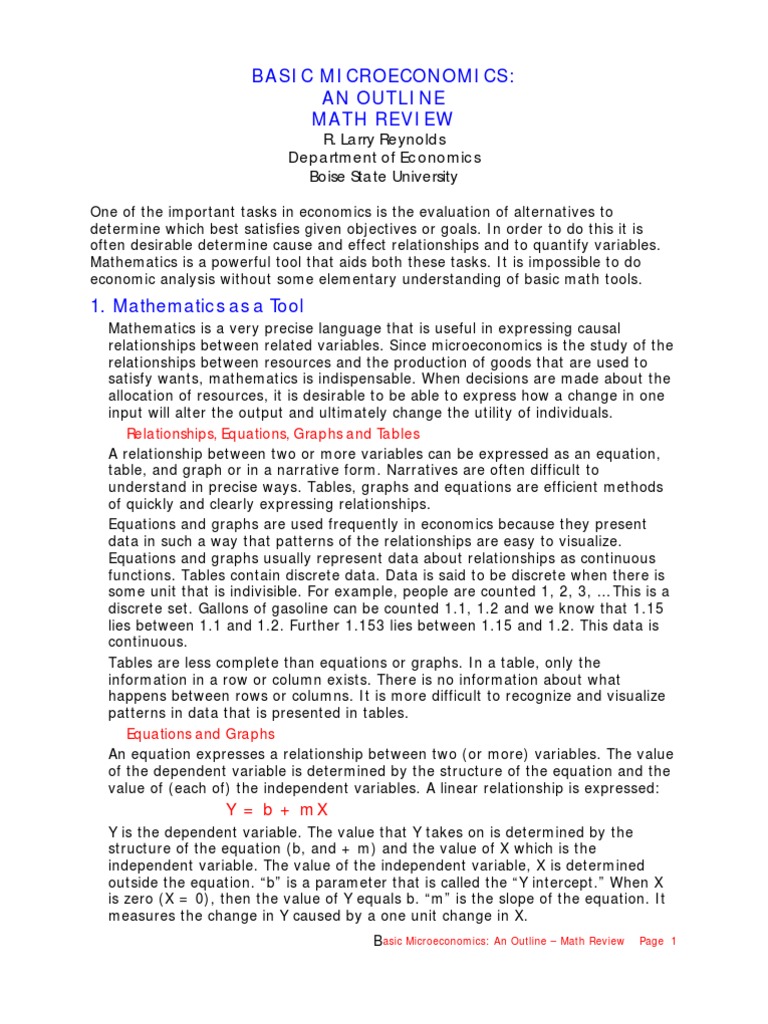 Math Tools in Basic Microeconomics | PDF