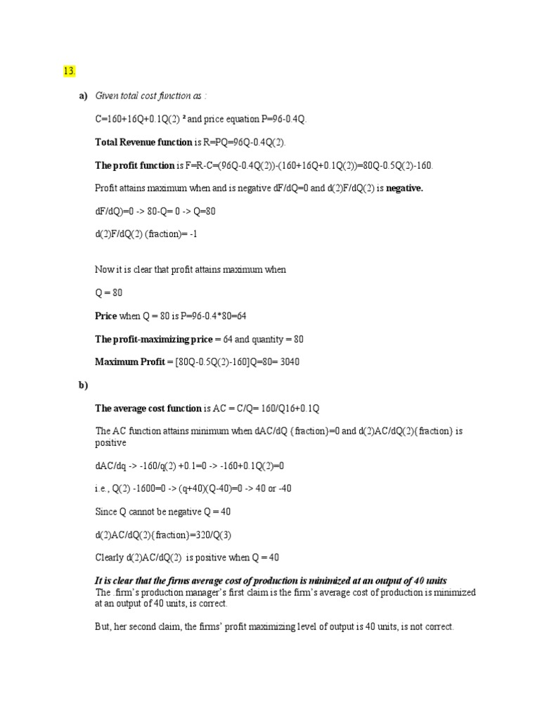 Profit Maximization and Cost Analysis | PDF | Microeconomics | Business