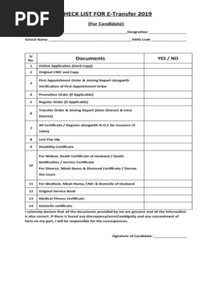 Check List E-transfer