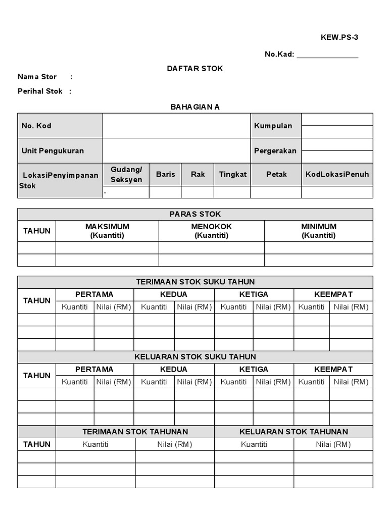 Kew Ps 3 Daftar Stok Pdf
