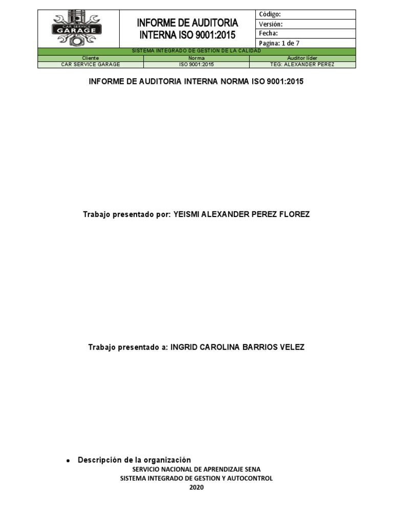 Informe de Auditoría Interna ISO 9001:2015 | PDF | Auditoría | Gestión ...