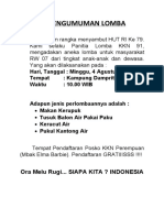 Pengumuman Lomba: Hari, Tanggal: Minggu, 4 Agustus 2019 Tempat: Kampung Damprit Waktu: 10.00 WIB