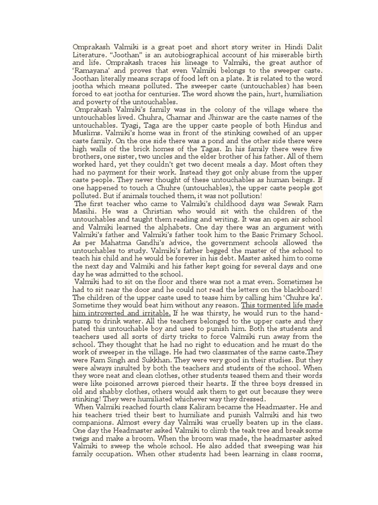 Joothan Notes | PDF | Dalit