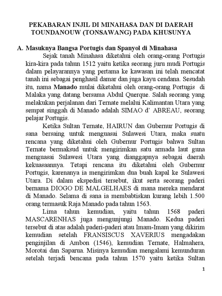 Penginjilan di Minahasa dan Tonsawang | PDF