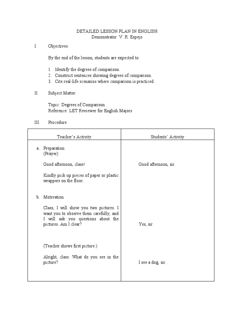 LESSON PLAN Secondary English | PDF | Adjective | Syntactic Relationships