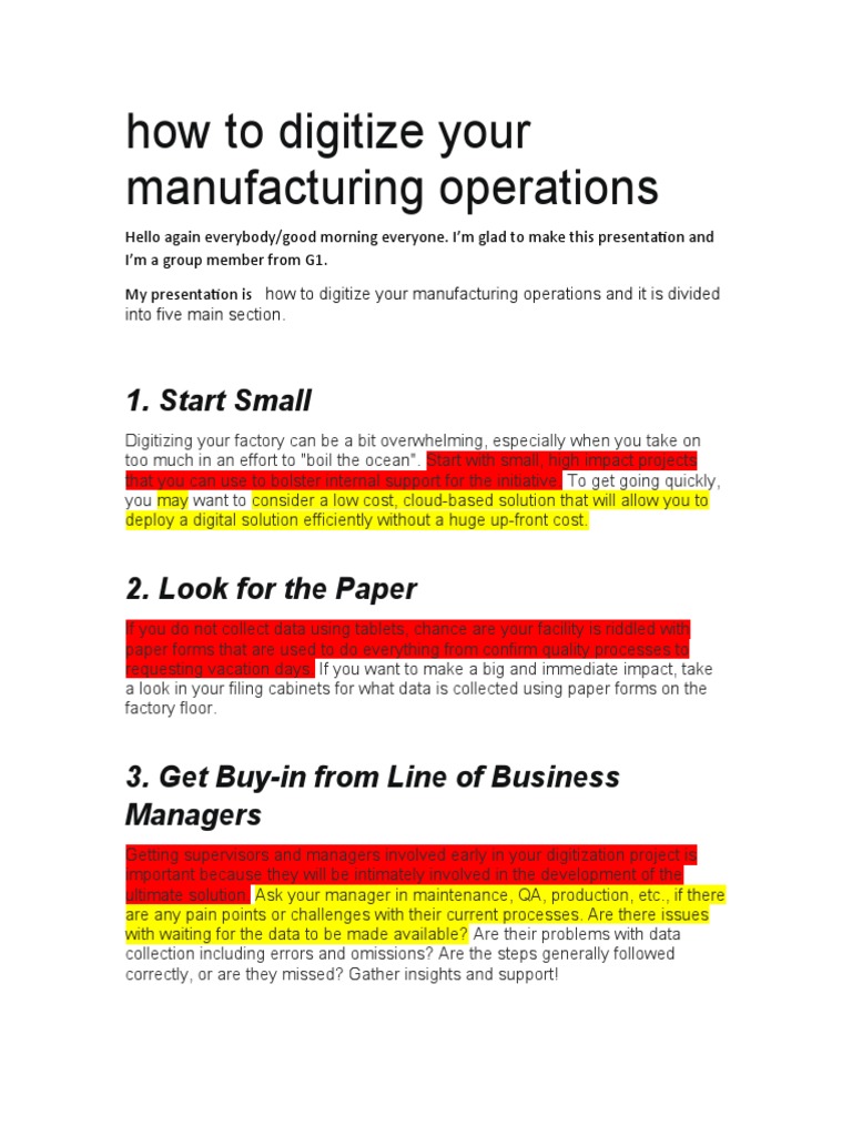 Digitizing Manufacturing Operations Guide | PDF | Enterprise Resource ...