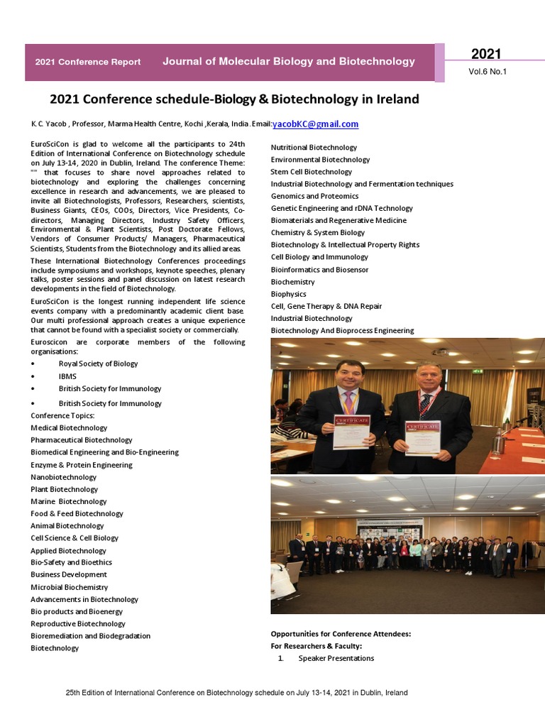 2021 Conference Schedule-Biology & Biotechnology in Ireland | PDF ...