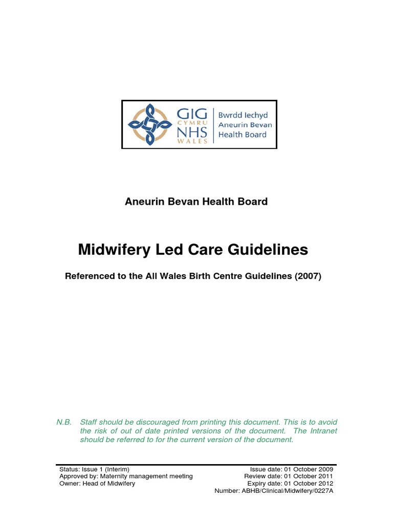 Midwifery Led Care Aneurin Bevan Guideline 2009 PDF Midwife Midwifery