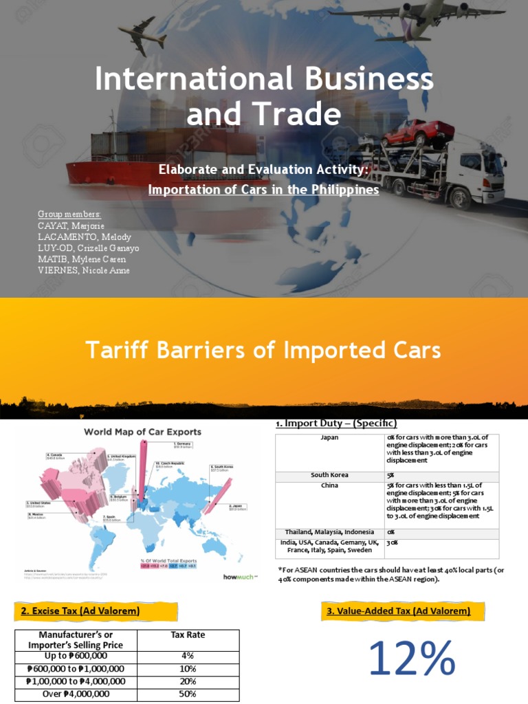 International Business and Trade Elaborate and Evaluation Activity Importation of Cars in The