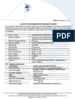 Client'S Information Summary Sheet: Diamond International Overseas LTD