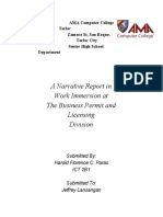 A Narrative Report in Work Immersion at The Business Permit and Licensing Division