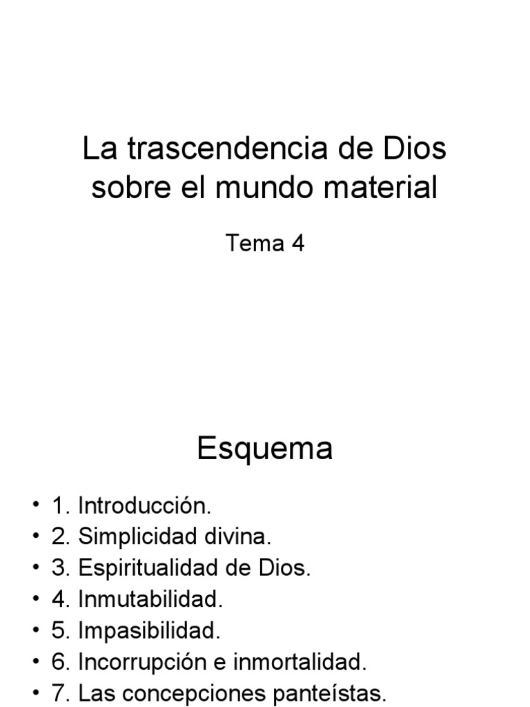 La Trascendencia de Dios Sobre El Mundo Material PDF Dios Esencia