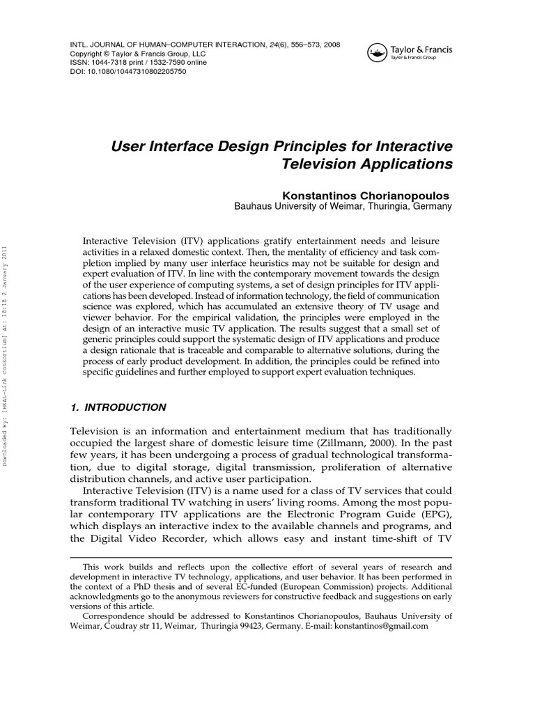 User Interface Design Principles For Interactive Television ...
