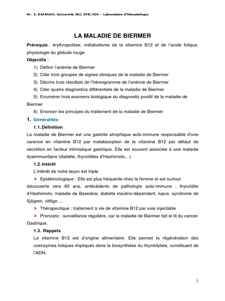Diagnostic et traitement de l'anémie de Biermer PDF Vitamine B12 — free download