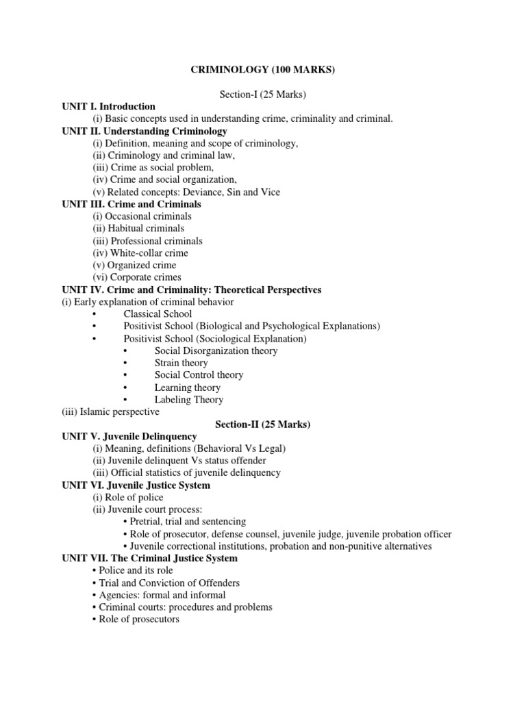Criminology css outline and past papers pdf criminology juvenile