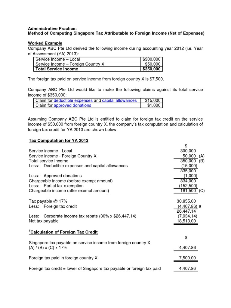 Foreign Tax Credit Computation Example | PDF | Income | Tax Deduction