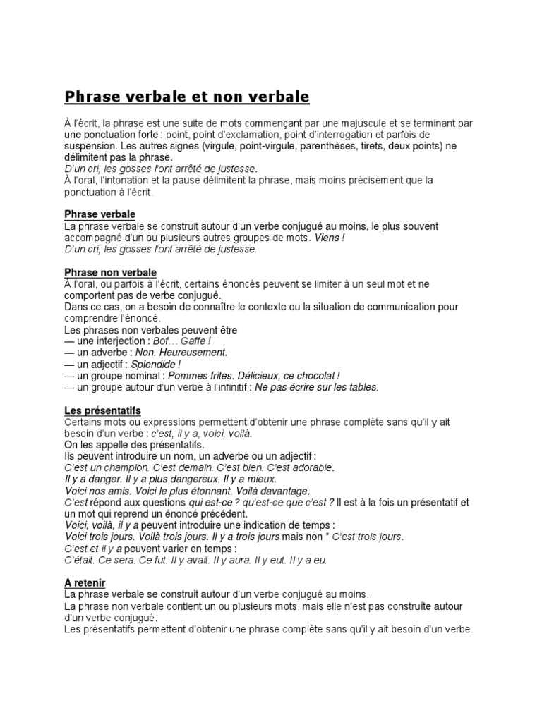 La Phrase Verbale Et La Phrase Non Verbale Exercices Pdf Phrase Verbale Non Verbale | PDF | Phrase | Mécanique du langage