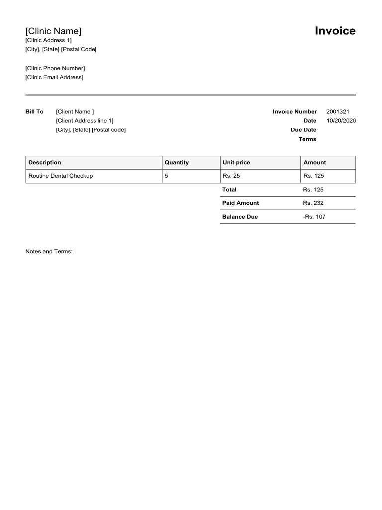 Dental Invoice for Routine Checkup | PDF