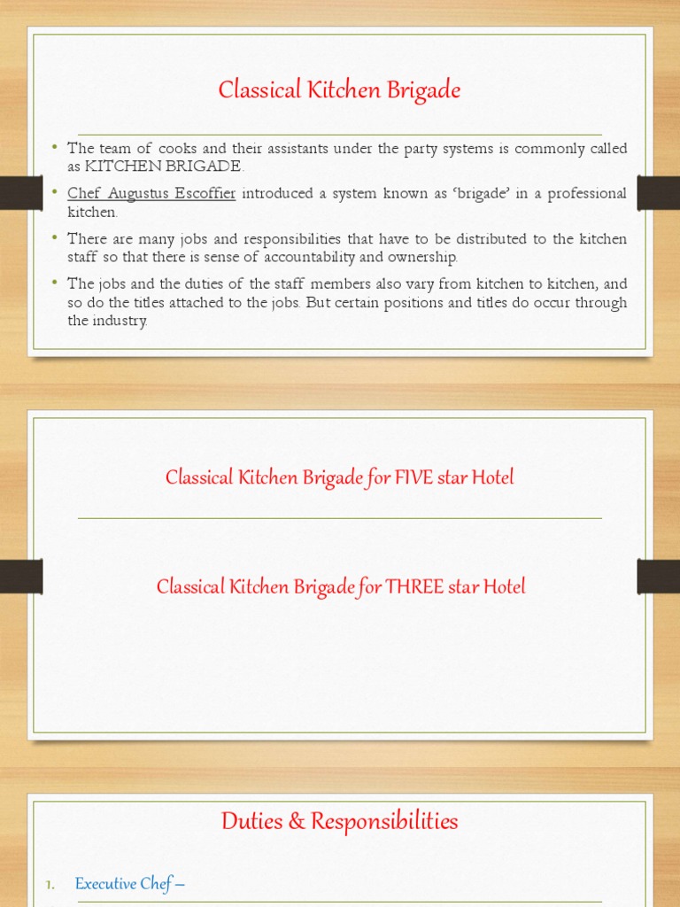 Classical Kitchen Brigade PDF Chef Kitchen