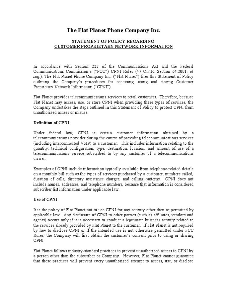 FLAT CPNI Officer Certification 2011 PDF Customer