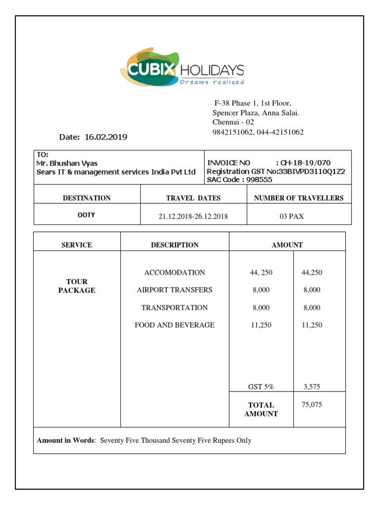 Ooty Tour Invoice | PDF