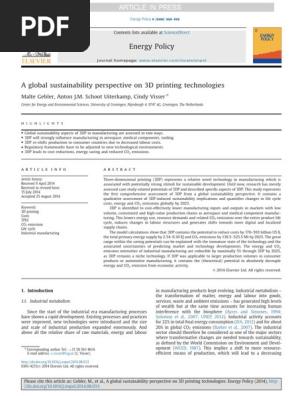 A global sustainability perspective on 3D printing technologies