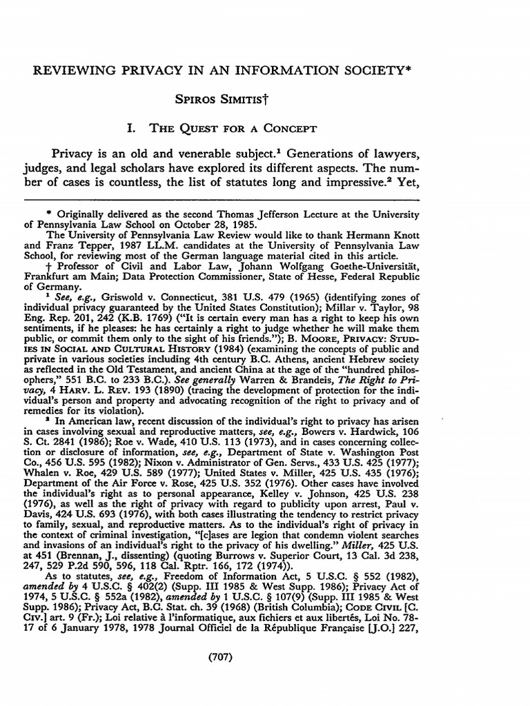 Reviewing Privacy in An Information Society | PDF | Right To Privacy ...