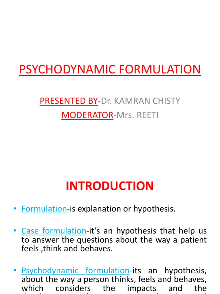 Psychodynamic Formulation Overview | PDF | Self Esteem | Psychotherapy