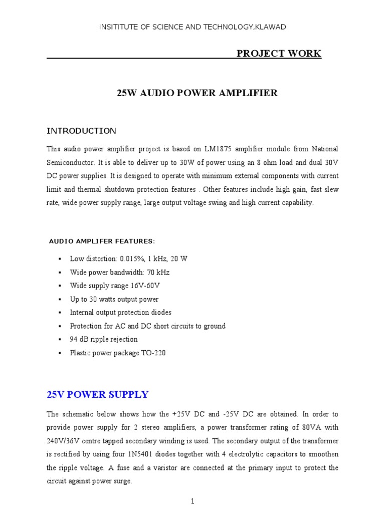 25W Audio Power Amplifier PDF Amplifier Power Supply