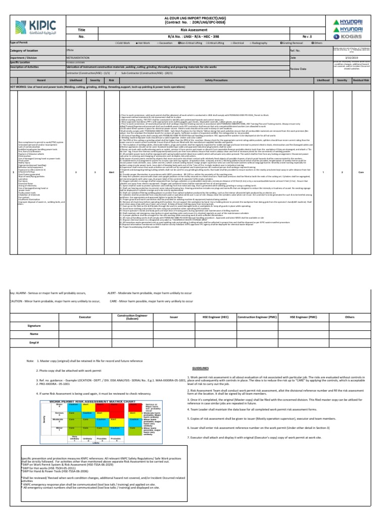LNGI Risk Assessment for Hot Works | PDF | Welding | Construction