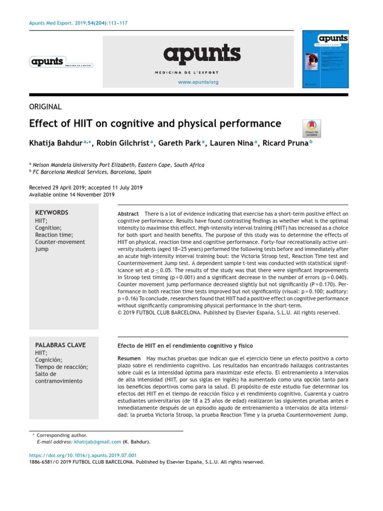 Effect of HIIT On Cognitive and Physical Performanceefecto de HIIT en ...