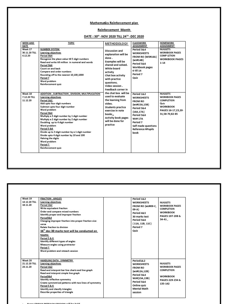 Mathematics Reinforcement Plan Overview | PDF | Numbers | Teaching ...