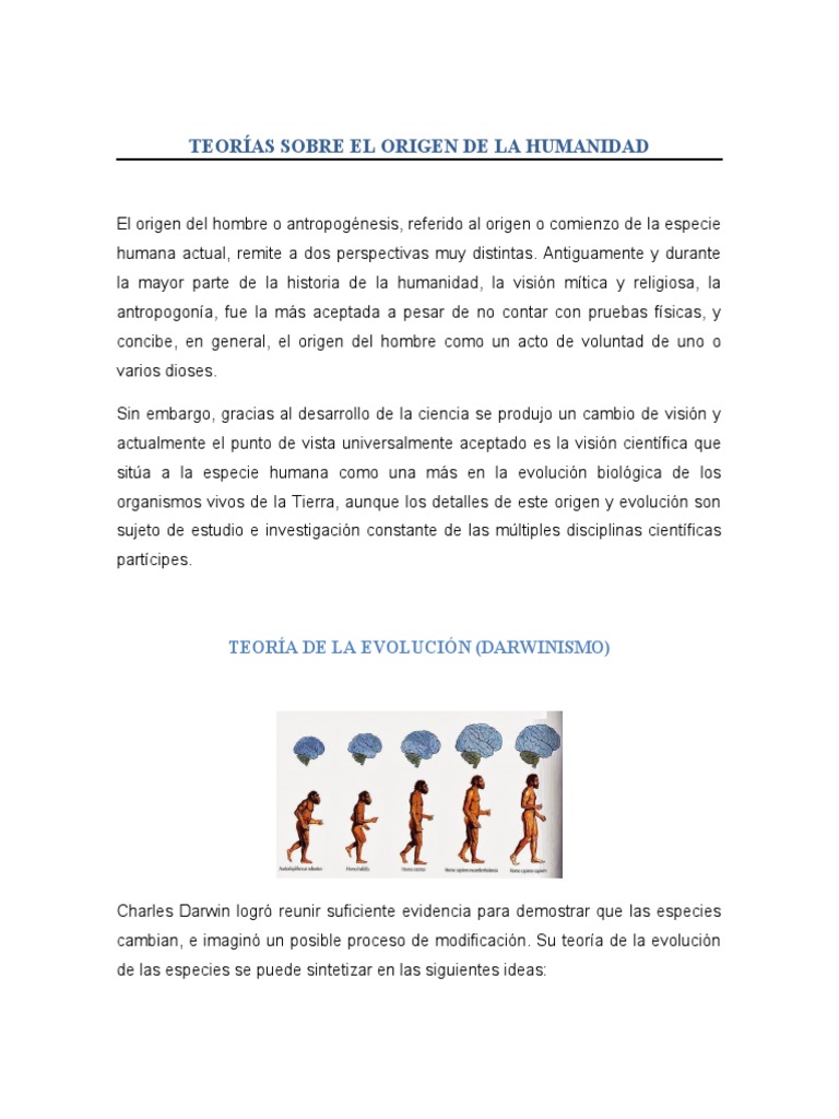 Teorías sobre el origen de la humanidad | PDF | Evolución | Especies