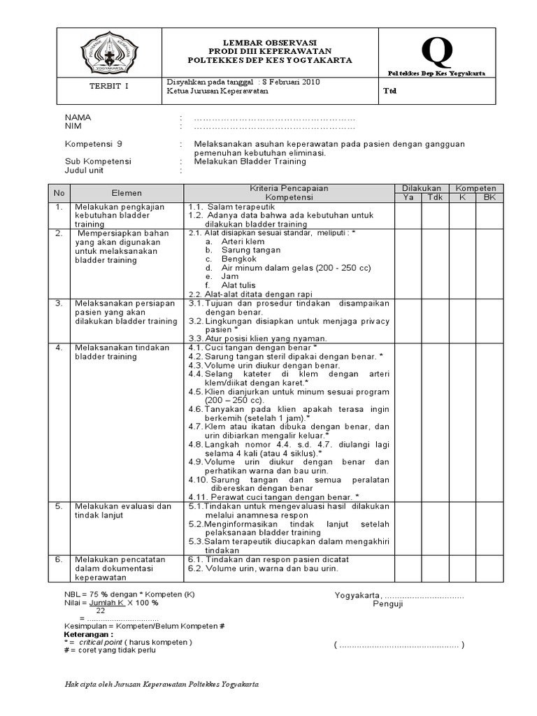 Lembar Observasi Bladder Training PDF