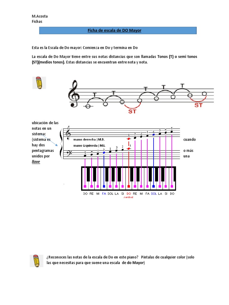 Escala de Do Mayor: Ejercicios y Notas | PDF | Escala (música) | Pitch ...