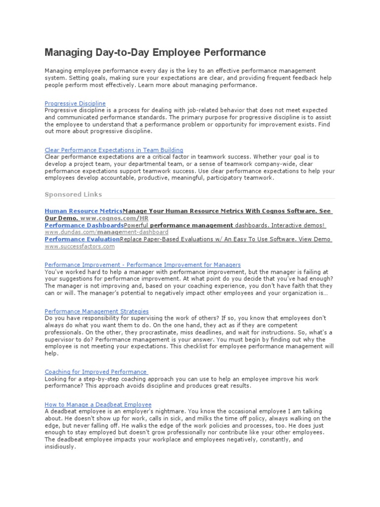 Daily Employee Performance Management | PDF | Leadership | Performance ...