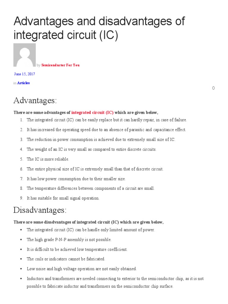 Advantages and Disadvantages of Integrated Circuit PDF Integrated