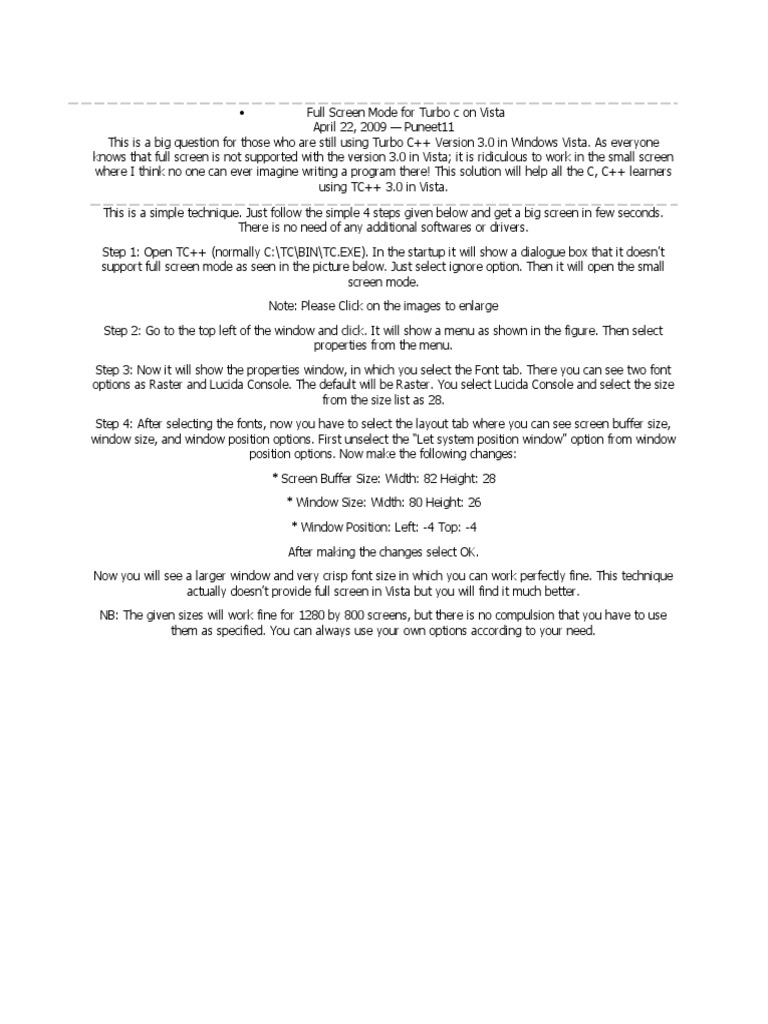 Full Screen Mode For Turbo C On Vista | PDF | Command Line Interface ...