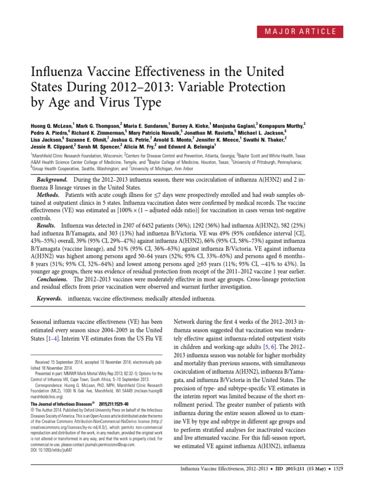 Influenza Vaccine Effectiveness in The USA 2012 2013 | PDF | Influenza ...