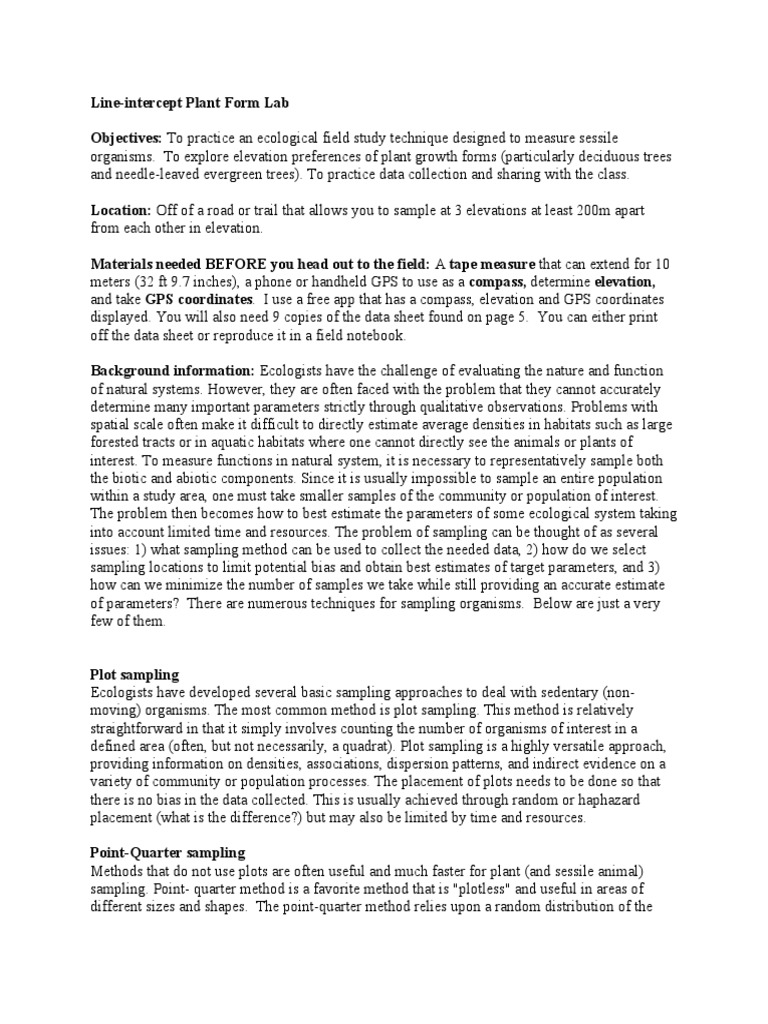 Line-Intercept Sampling for Plant Study | PDF | Sampling (Statistics ...