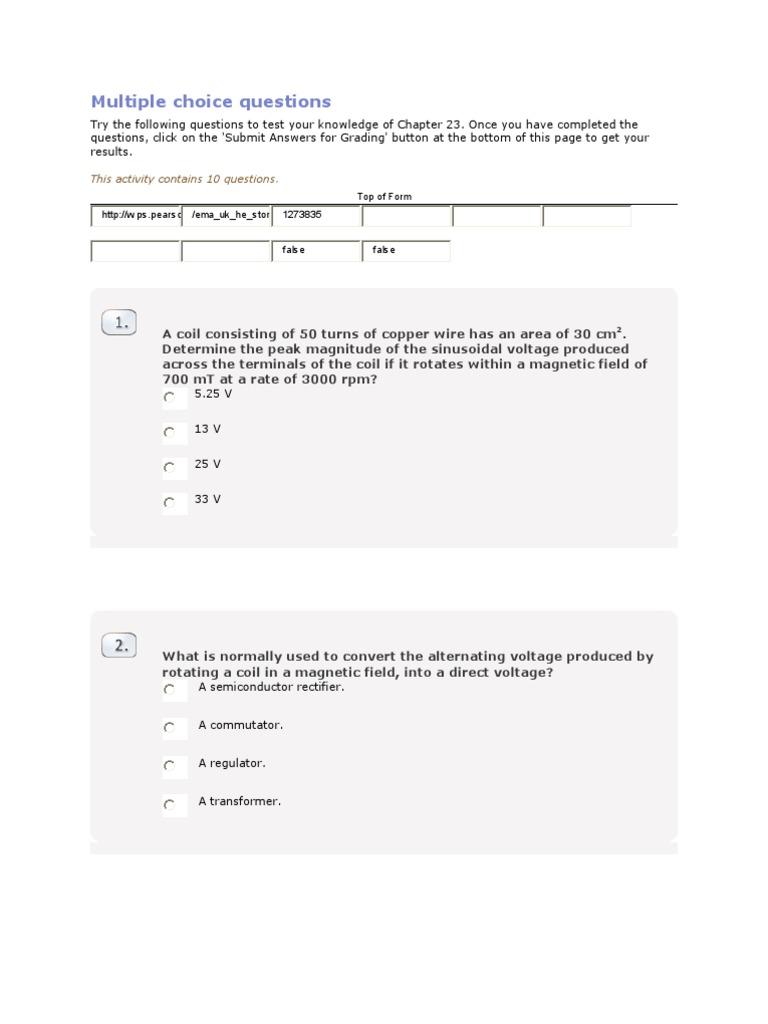 Multiple choice questions machines Electric Motor Free