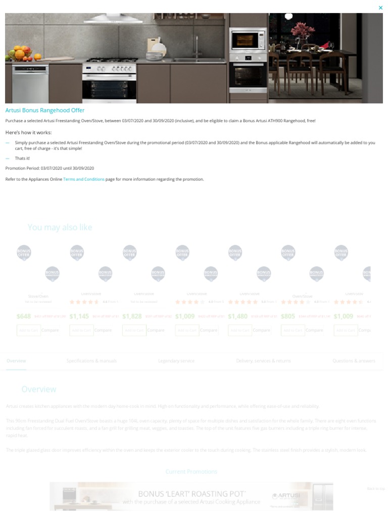Artusi CAFG90X 90cm Freestanding Dual Fuel Oven Stove Winning