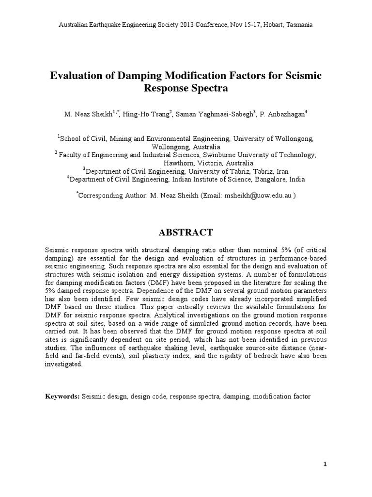 Evaluation of Damping Modification Factors For Seismic Response Spectra ...