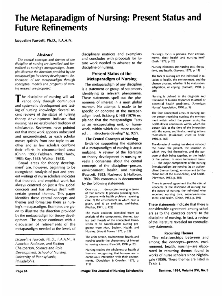 Fawcett 1984 Image The Journal Of Nursing Scholarship Pdf Profession Theory