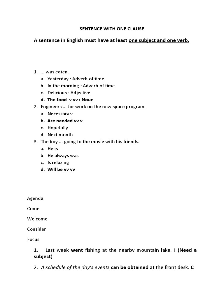 One-Clause Sentence Essentials | PDF